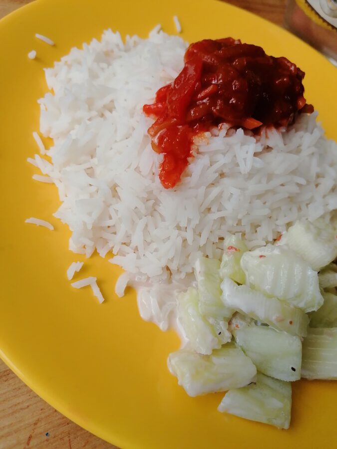 Basmati rice with sweet and sour sauce