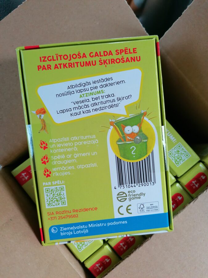 Izglītojoša galda spēle “Trakā Lapsa šķiro atkritumus”