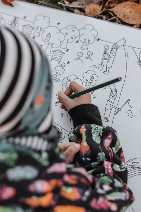XXL sustainability coloring poster: City of small steps