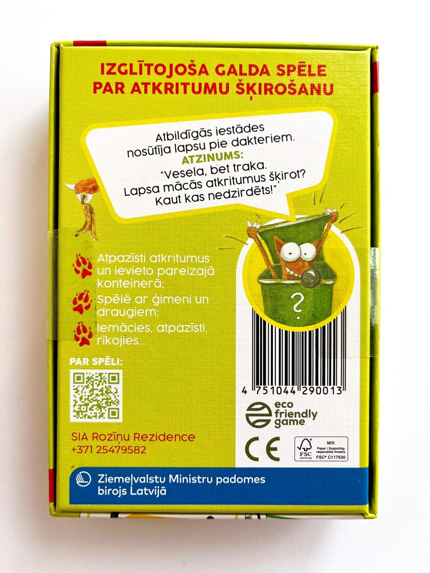 Izglītojoša galda spēle “Trakā Lapsa šķiro atkritumus”