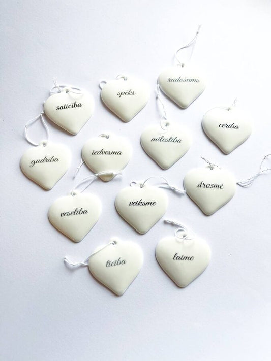Piebalga porcelain hearts with inspiring print 1 pc.