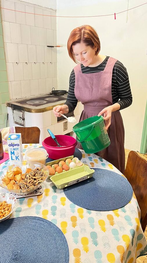 Garšu fejas burzītā lina garais priekšauts