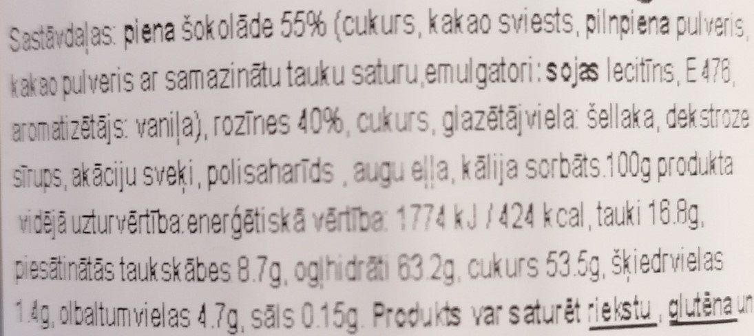 Raisins in milk chocolate 50g