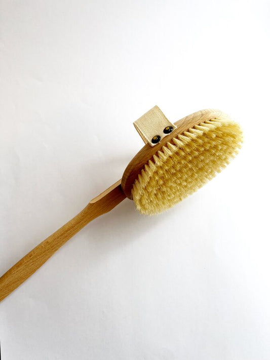 Bath brush with removable, curved handle, redecker