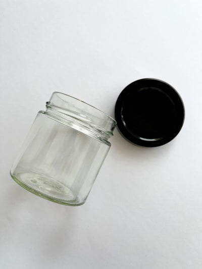 Glass jar with metal black lid 200ml