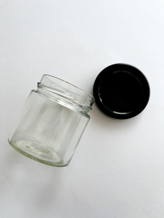 Glass jar with metal black lid 200ml