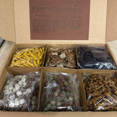 A selection of coffee break snacks with Latvian-made goodies