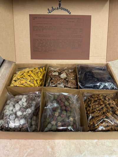 A selection of coffee break snacks with Latvian-made goodies