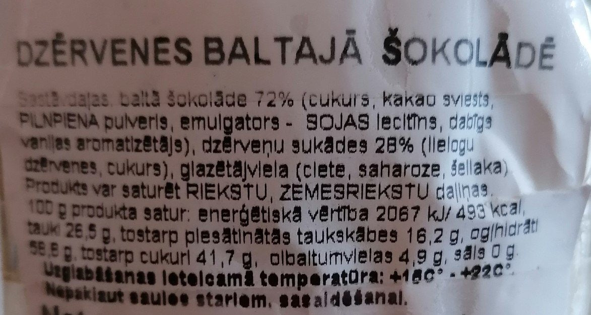 Dzērvenes baltajā šokolādē 50g